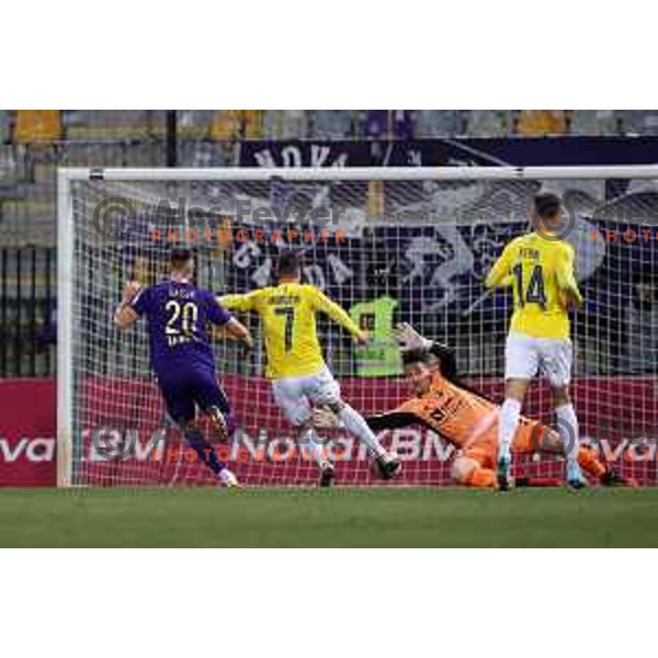 Loren Maruzin and Azbe Jug in action during Prva Liga Telemach 2021-2022 football match between Maribor and Bravo in Maribor , Slovenia on March 6, 2022