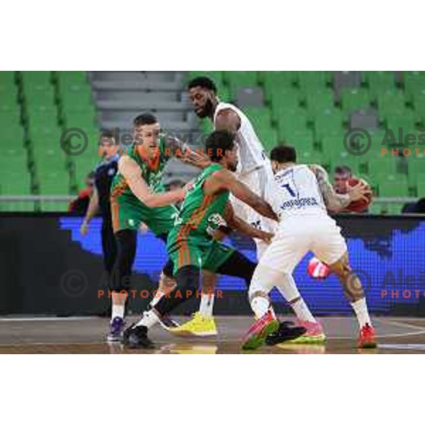 Alen Omic and Yogi Ferrell of Cedevita Olimpija in action during 7days EuroCup regular season basketball match between Cedevita Olimpija and Buducnost Voli in Stozice, Arena, Ljubljana, Slovenia on March 8, 2022