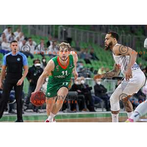 Jaka Blazic of Cedevita Olimpija in action during 7days EuroCup regular season basketball match between Cedevita Olimpija and Buducnost Voli in Stozice, Arena, Ljubljana, Slovenia on March 8, 2022