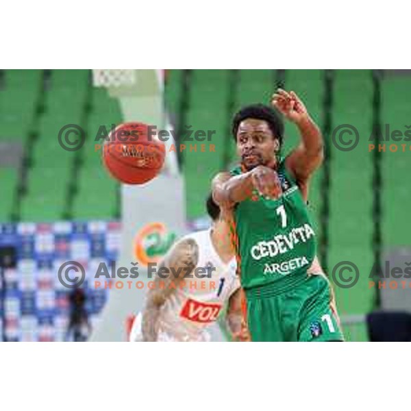 Yogi Ferrell of Cedevita Olimpija in action during 7days EuroCup regular season basketball match between Cedevita Olimpija and Buducnost Voli in Stozice, Arena, Ljubljana, Slovenia on March 8, 2022