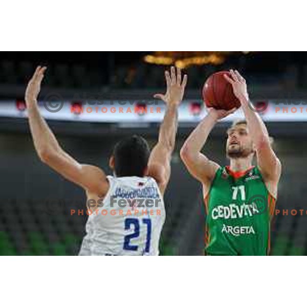 Jaka Blazic of Cedevita Olimpija in action during 7days EuroCup regular season basketball match between Cedevita Olimpija and Buducnost Voli in Stozice, Arena, Ljubljana, Slovenia on March 8, 2022