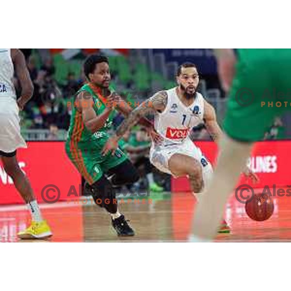 Yogi Ferrell of Cedevita Olimpija in action during 7days EuroCup regular season basketball match between Cedevita Olimpija and Buducnost Voli in Stozice, Arena, Ljubljana, Slovenia on March 8, 2022