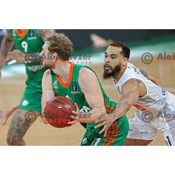 Jaka Blazic of Cedevita Olimpija in action during 7days EuroCup regular season basketball match between Cedevita Olimpija and Buducnost Voli in Stozice, Arena, Ljubljana, Slovenia on March 8, 2022