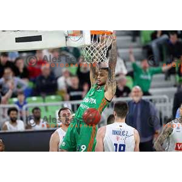 Zach Auguste of Cedevita Olimpija in action during 7days EuroCup regular season basketball match between Cedevita Olimpija and Buducnost Voli in Stozice, Arena, Ljubljana, Slovenia on March 8, 2022