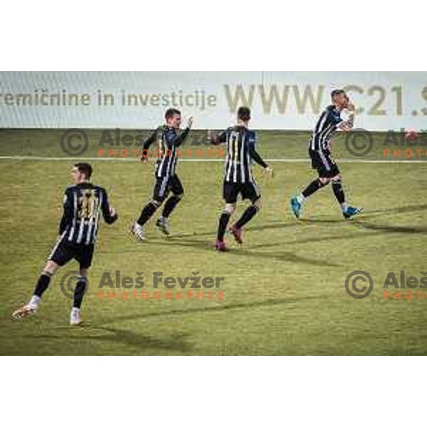 Luka Bobicanec celebrates goal during Prva liga Telemach football match between NS Mura and Olimpija in Fazanerija, Murska Sobota, Slovenia on March 10, 2022. Photo: Jure Banfi/www.alesfevzer.com