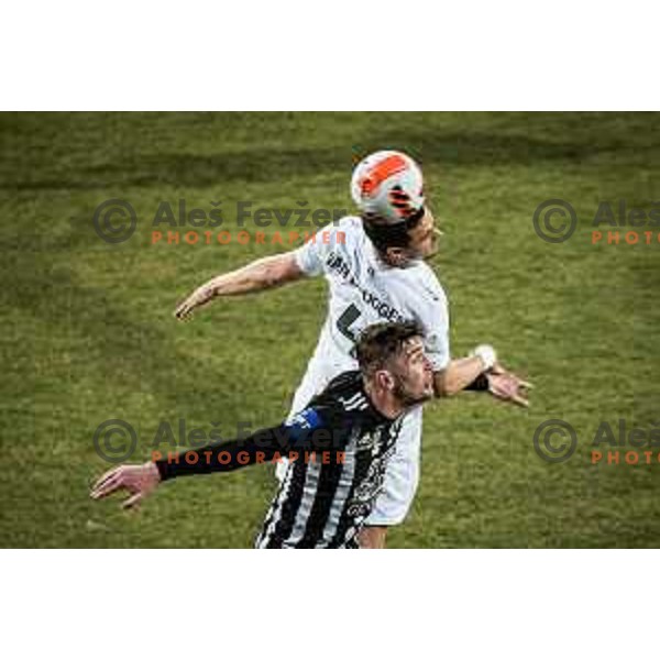 Damian van Bruggen vs Nardin Mulahusejnovic in action during Prva liga Telemach football match between NS Mura and Olimpija in Fazanerija, Murska Sobota, Slovenia on March 10, 2022. Photo: Jure Banfi/www.alesfevzer.com