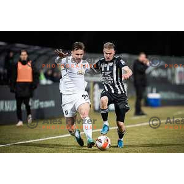 Nik Prelec and Luka Bobicanec in action during Prva liga Telemach football match between NS Mura and Olimpija in Fazanerija, Murska Sobota, Slovenia on March 10, 2022. Photo: Jure Banfi/www.alesfevzer.com