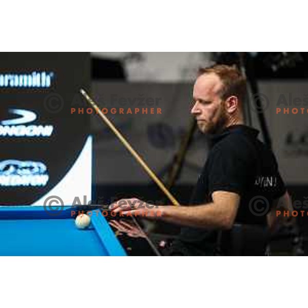 Matej Brajkovic (SLO) competes at European Pool Championship presented by Dynamic Billard in Tri Lilije hall, Lasko, Slovenia on March 10, 2022 