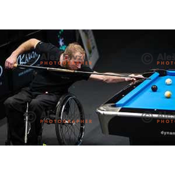 Matej Brajkovic (SLO) competes at European Pool Championship presented by Dynamic Billard in Tri Lilije hall, Lasko, Slovenia on March 10, 2022 