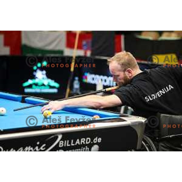 Matej Brajkovic (SLO) competes at European Pool Championship presented by Dynamic Billard in Tri Lilije hall, Lasko, Slovenia on March 10, 2022 