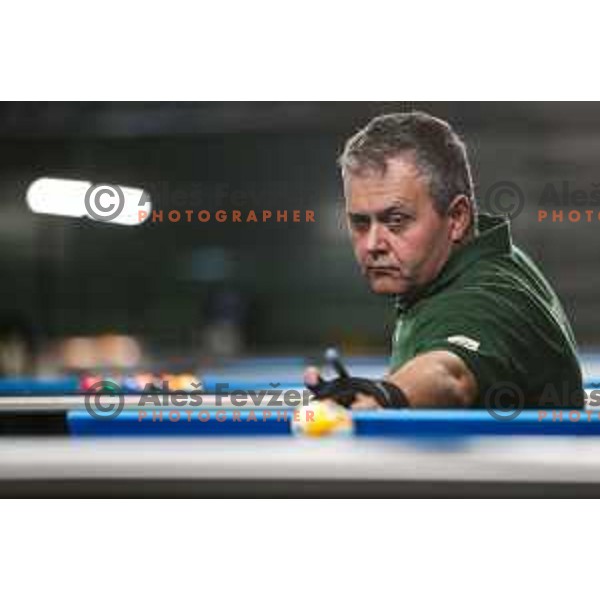 David Slacek (SLO) competes at European Pool Championship presented by Dynamic Billard in Tri Lilije hall, Lasko, Slovenia on March 10, 2022 
