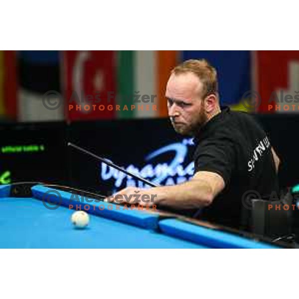 Matej Brajkovic (SLO) competes at European Pool Championship presented by Dynamic Billard in Tri Lilije hall, Lasko, Slovenia on March 10, 2022 