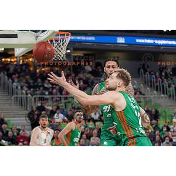 Zach Auguste and Jaka Blazic of Cedevita Olimpija in action during 7days EuroCup regular season basketball match between Cedevita Olimpija and Promitheas in Stozice, Arena, Ljubljana, Slovenia on March 10, 2022