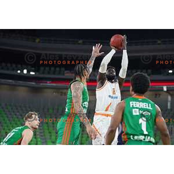 Zach Auguste of Cedevita Olimpija and Jerai Grant in action during 7days EuroCup regular season basketball match between Cedevita Olimpija and Promitheas in Stozice, Arena, Ljubljana, Slovenia on March 10, 2022