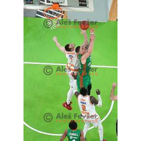 Dimitris Agravanis and Alen Omic of Cedevita Olimpija in action during 7days EuroCup regular season basketball match between Cedevita Olimpija and Promitheas in Stozice, Arena, Ljubljana, Slovenia on March 10, 2022
