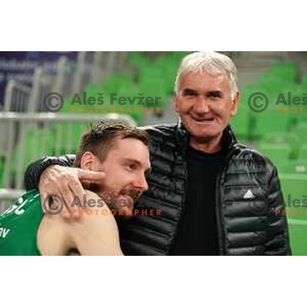 Zoran Dragic of Cedevita Olimpija with his father Marinko during 7days EuroCup regular season basketball match between Cedevita Olimpija and Promitheas in Stozice, Arena, Ljubljana, Slovenia on March 10, 2022