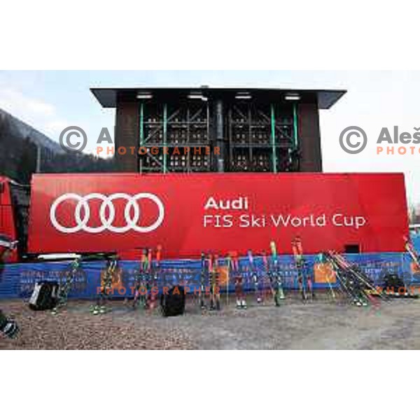 Skiing in the first run of AUDI FIS Ski World Cup Giant Slalom for 61.Vitranc Cup in Kranjska gora, Slovenia on March 12, 2022