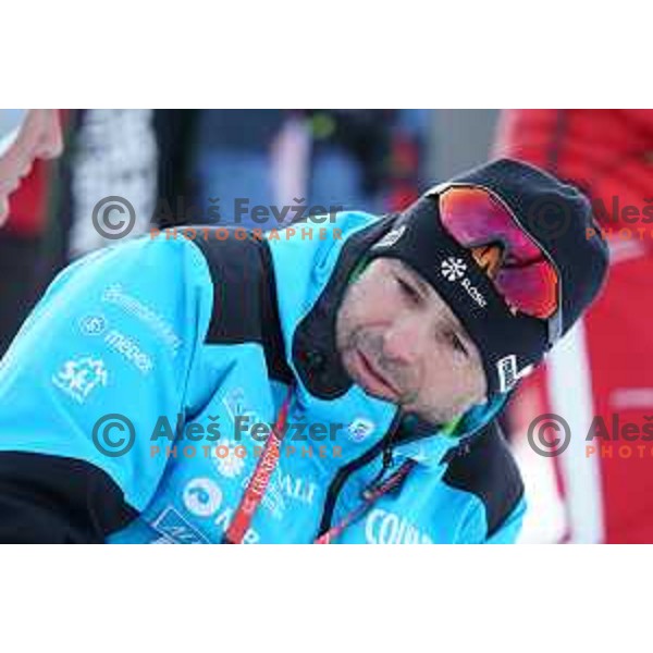 Skiing in the first run of AUDI FIS Ski World Cup Giant Slalom for 61.Vitranc Cup in Kranjska gora, Slovenia on March 12, 2022
