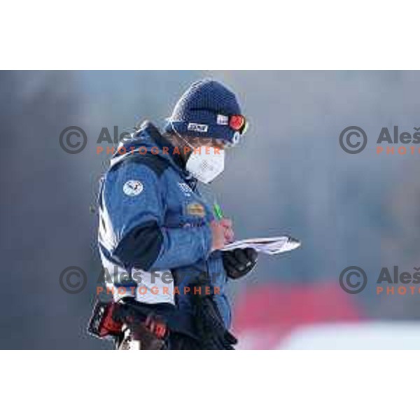 Skiing in the first run of AUDI FIS Ski World Cup Giant Slalom for 61.Vitranc Cup in Kranjska gora, Slovenia on March 12, 2022