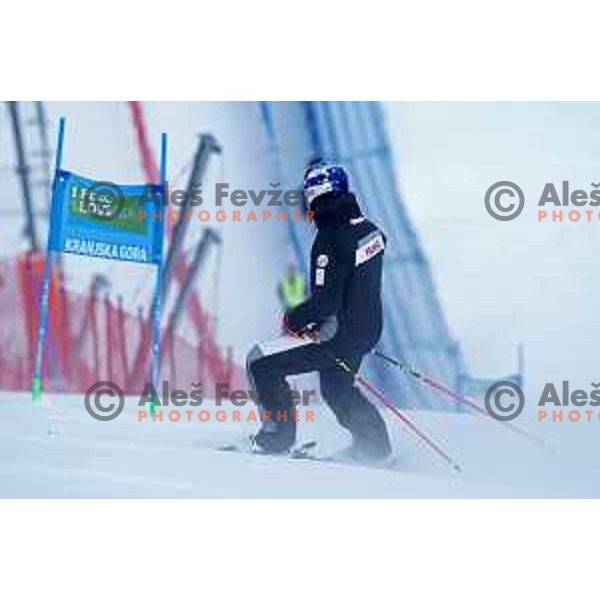 Skiing in the first run of AUDI FIS Ski World Cup Giant Slalom for 61.Vitranc Cup in Kranjska gora, Slovenia on March 12, 2022