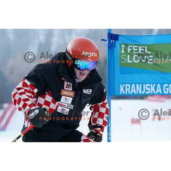 Skiing in the first run of AUDI FIS Ski World Cup Giant Slalom for 61.Vitranc Cup in Kranjska gora, Slovenia on March 12, 2022