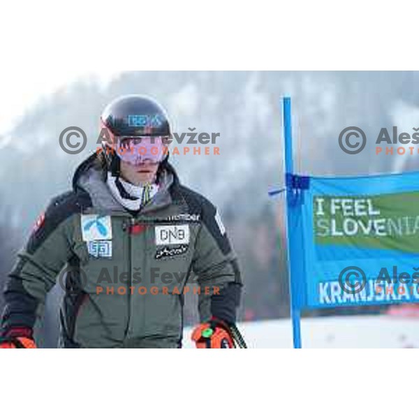 Skiing in the first run of AUDI FIS Ski World Cup Giant Slalom for 61.Vitranc Cup in Kranjska gora, Slovenia on March 12, 2022