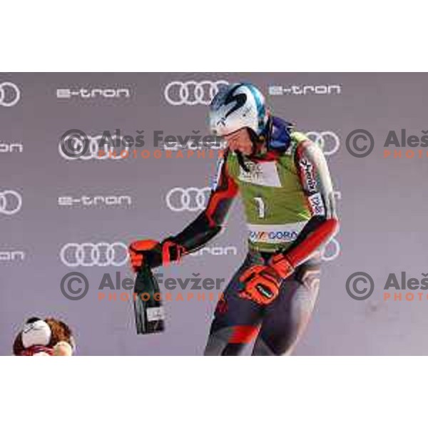 Henrik Kristoffersen (NOR), winner of AUDI FIS Ski World Cup Giant Slalom for 61.Vitranc Cup in Kranjska gora, Slovenia on March 12, 2022