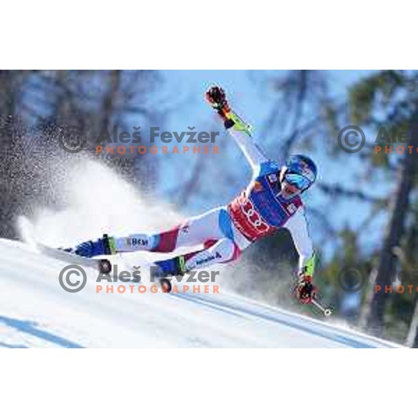 Marco Odermatt (SUI) competes in the first run of AUDI FIS Ski World Cup Giant Slalom for 61.Vitranc Cup in Kranjska gora, Slovenia on March 13, 2022