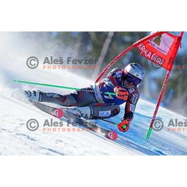 Henrik Kristoffersen (NOR) competes in the first run of AUDI FIS Ski World Cup Giant Slalom for 61.Vitranc Cup in Kranjska gora, Slovenia on March 13, 2022