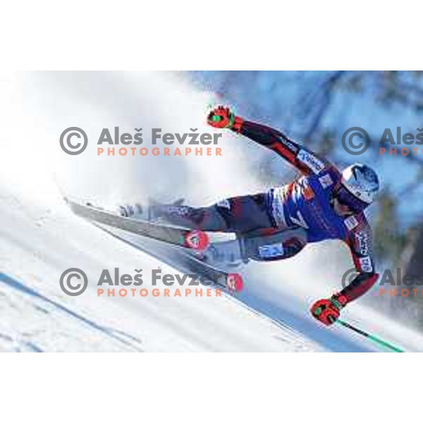 Henrik Kristoffersen (NOR) competes in the first run of AUDI FIS Ski World Cup Giant Slalom for 61.Vitranc Cup in Kranjska gora, Slovenia on March 13, 2022