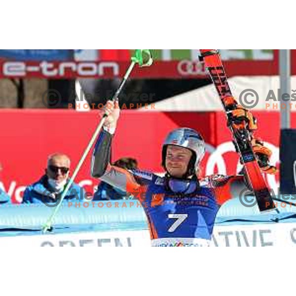 Henrik Kristoffersen (NOR), winner of AUDI FIS Ski World Cup Giant Slalom for 61.Vitranc Cup in Kranjska gora, Slovenia on March 13, 2022