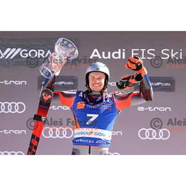 Henrik Kristoffersen (NOR), winner of AUDI FIS Ski World Cup Giant Slalom for 61.Vitranc Cup in Kranjska gora, Slovenia on March 13, 2022