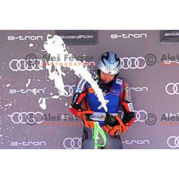 Henrik Kristoffersen (NOR), winner of AUDI FIS Ski World Cup Giant Slalom for 61.Vitranc Cup in Kranjska gora, Slovenia on March 13, 2022
