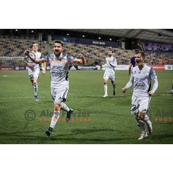 Nik Lorbek and Klemen Sturm celebrating during Prva liga Telemach football match between Maribor and NS Mura in Ljudski vrt, Maribor, Slovenia on March 13, 2022. Photo: Jure Banfi/www.alesfevzer.com
