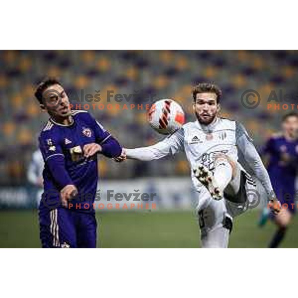 Marko Alvir vs Klemen Pucko in action during Prva liga Telemach football match between Maribor and NS Mura in Ljudski vrt, Maribor, Slovenia on March 13, 2022. Photo: Jure Banfi/www.alesfevzer.com