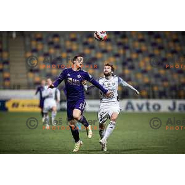 Marko Alvir vs Klemen Pucko in action during Prva liga Telemach football match between Maribor and NS Mura in Ljudski vrt, Maribor, Slovenia on March 13, 2022. Photo: Jure Banfi/www.alesfevzer.com