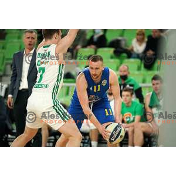Nejc Martincic in action during Nova KBM league basketball match between Cedevita Olimpija and Sencur GGD in Stozice, Arena, Ljubljana, Slovenia on March 14, 2022