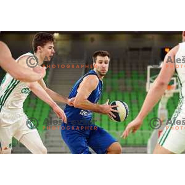 Matej Rojc in action during Nova KBM league basketball match between Cedevita Olimpija and Sencur GGD in Stozice, Arena, Ljubljana, Slovenia on March 14, 2022