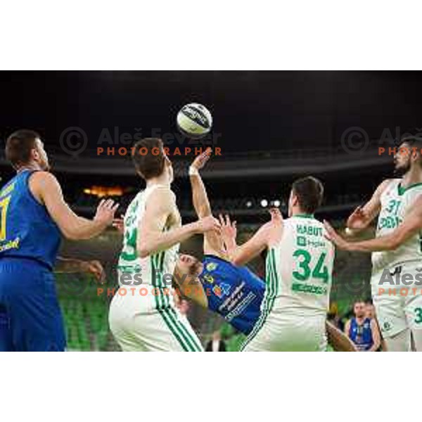 Matej Rojc in action during Nova KBM league basketball match between Cedevita Olimpija and Sencur GGD in Stozice, Arena, Ljubljana, Slovenia on March 14, 2022