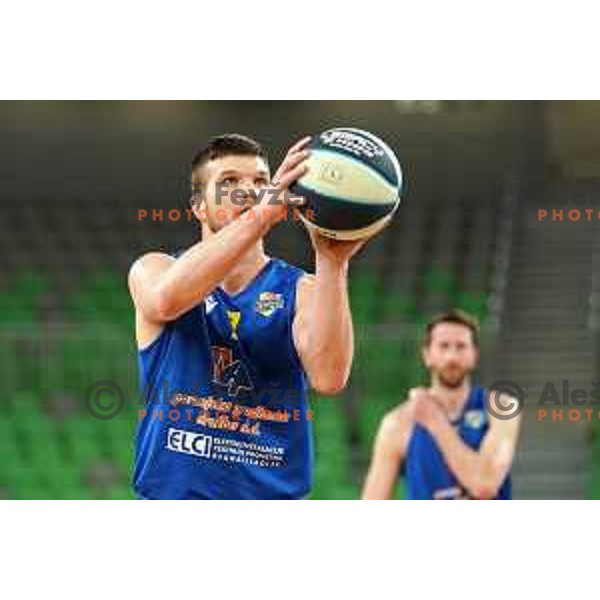 Dino Muric in action during Nova KBM league basketball match between Cedevita Olimpija and Sencur GGD in Stozice, Arena, Ljubljana, Slovenia on March 14, 2022