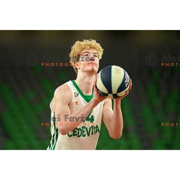 in action during Nova KBM league basketball match between Cedevita Olimpija and Sencur GGD in Stozice, Arena, Ljubljana, Slovenia on March 14, 2022