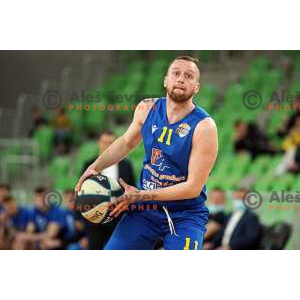 Nejc Martincic in action during Nova KBM league basketball match between Cedevita Olimpija and Sencur GGD in Stozice, Arena, Ljubljana, Slovenia on March 14, 2022