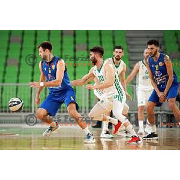 Matej Rojc in action during Nova KBM league basketball match between Cedevita Olimpija and Sencur GGD in Stozice, Arena, Ljubljana, Slovenia on March 14, 2022