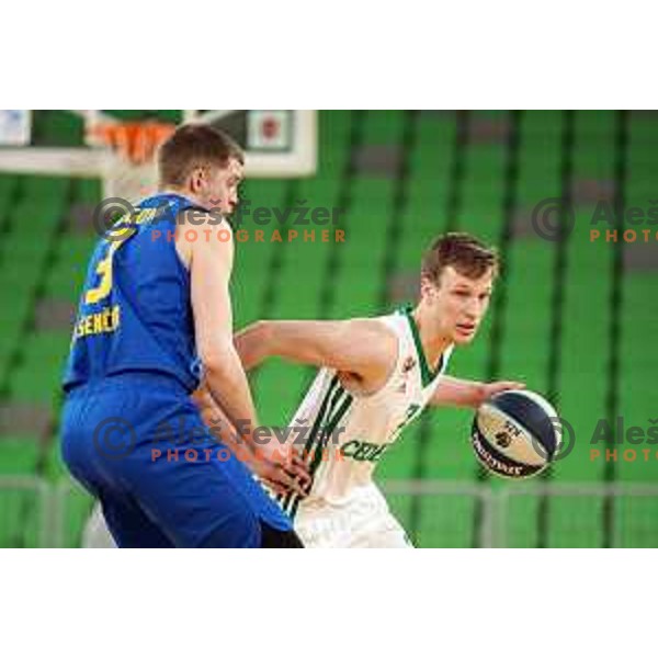 Dan Duscak in action during Nova KBM league basketball match between Cedevita Olimpija and Sencur GGD in Stozice, Arena, Ljubljana, Slovenia on March 14, 2022