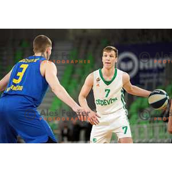 Dan Duscak in action during Nova KBM league basketball match between Cedevita Olimpija and Sencur GGD in Stozice, Arena, Ljubljana, Slovenia on March 14, 2022