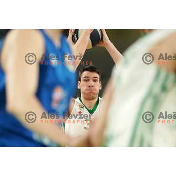Blaz Habot in action during Nova KBM league basketball match between Cedevita Olimpija and Sencur GGD in Stozice, Arena, Ljubljana, Slovenia on March 14, 2022