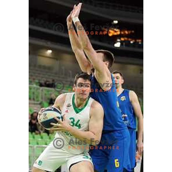 Blaz Habot in action during Nova KBM league basketball match between Cedevita Olimpija and Sencur GGD in Stozice, Arena, Ljubljana, Slovenia on March 14, 2022