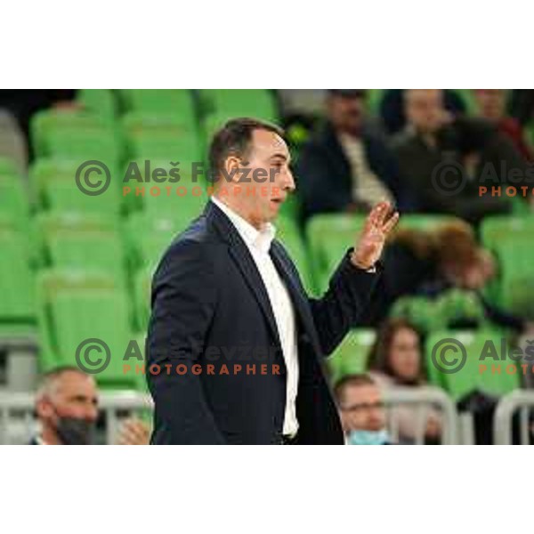 coach Miljan Pavkovic in action during Nova KBM league basketball match between Cedevita Olimpija and Sencur GGD in Stozice, Arena, Ljubljana, Slovenia on March 14, 2022