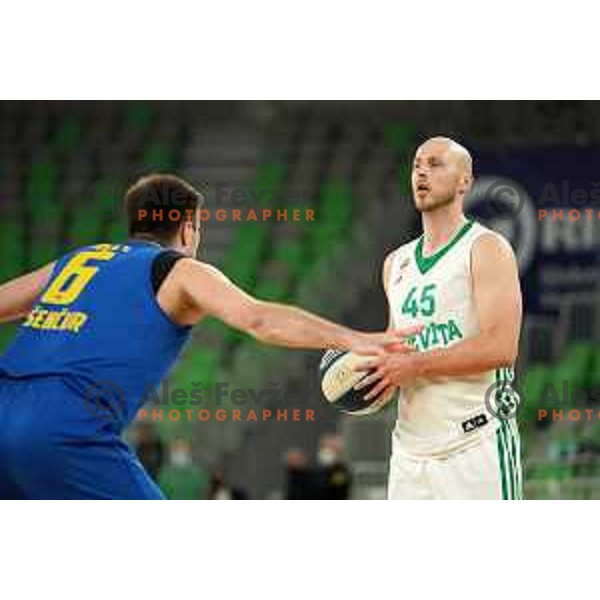 in action during Nova KBM league basketball match between Cedevita Olimpija and Sencur GGD in Stozice, Arena, Ljubljana, Slovenia on March 14, 2022