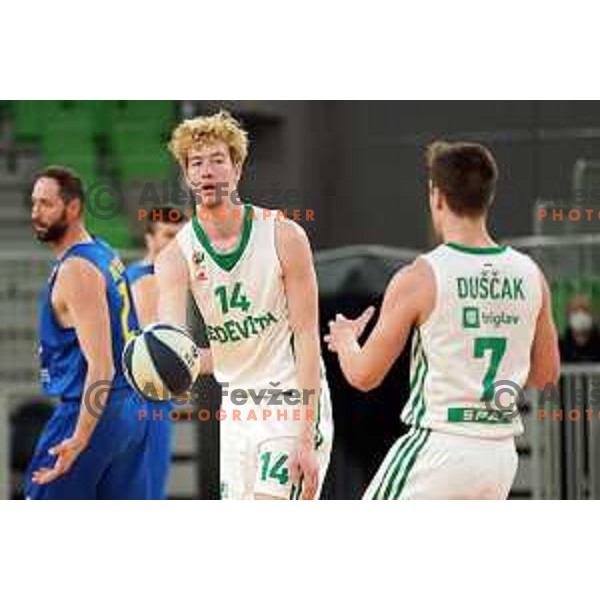 in action during Nova KBM league basketball match between Cedevita Olimpija and Sencur GGD in Stozice, Arena, Ljubljana, Slovenia on March 14, 2022